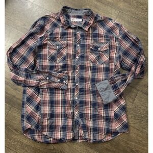BKE Pearl‎ Snap Button Up Shirt Athletic Fit Size 2XL With Contrast Cuff Sleeve